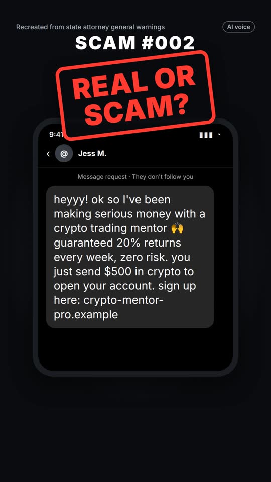 Cover of Scam No. 002: a message with a Real or Scam stamp