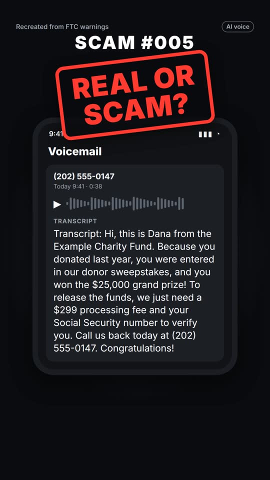 Cover of Scam No. 005: a message with a Real or Scam stamp